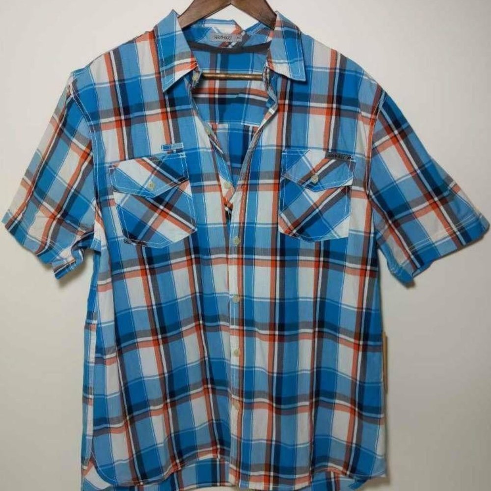 Gramicci Mens Link Shirt Turquoise Blue Plaid XL